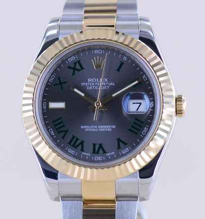  Rolex Datejust II Stahl / Gold Oyster Wimbledon roman Dial 41mm 116333 B+P 