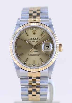  Rolex Datejust 36 Saphirglas golden Stick dial Jubiléband Stahl Gold 16233 T-Serie Klassiker 