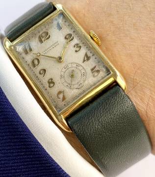 Movado Serviced Vintage Chronometer Chronometre Tank Solid Gold Breguet-Numbered Dial
