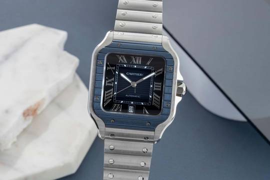 Cartier Santos De Cartier Blue Stahl Automatik Herrenuhr Ref. WSSA0048 B&P 2022