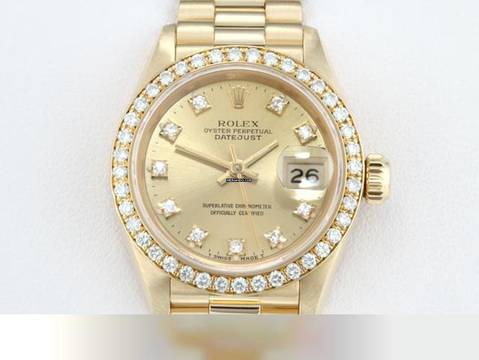 Rolex Lady-Datejust Gelbgold 750 1991 Lc100 Diamanten Brillanten Automatik Gold Damen 18kt Yellow Gold President-band Chronometer Oyster