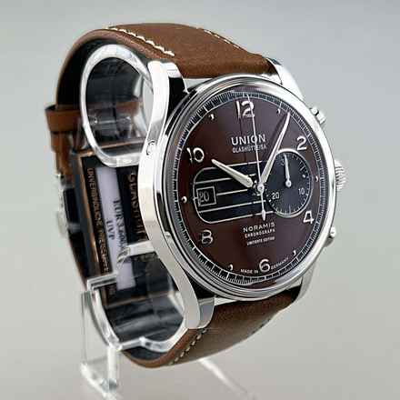  Union Glashütte Noramis Chronograph Limited Edition Sachsen Classic 2023 limitiert 350 Stück weltweit neu Full Set inkl. Lederband mit Racing Lochung schwarz 