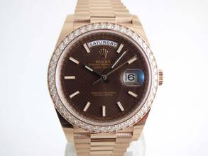 Thumbnail von Rolex Day-Date 40 Choco Dial Everrose / Diamond Bezel