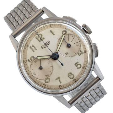 Heuer Pre-Carrera chronograph 433AT Big Eyes silver dial 1947