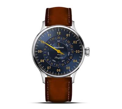 Meistersinger Pangaea Day Date Herrenuhr - Stahlblau mit Gold PDD917G