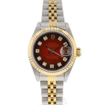 Rolex Lady-Datejust 26 Steel/Gold Red Vignette Diamond Dial