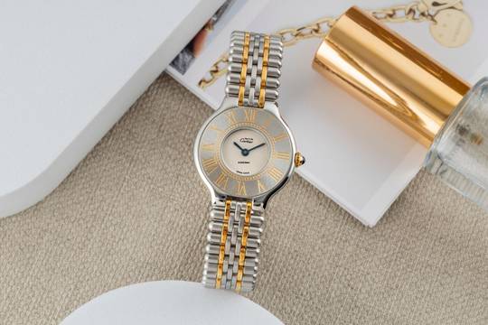 Cartier 21 Must de Cartier XL Stahl / vergoldet Quarz Ref. 9011 Box & Papiere