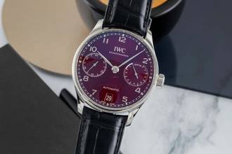 Thumbnail von IWC Portugieser Automatik Stahl Automatik Red Dial Herrenuhr Ref. IW500714 Papiere 2020
