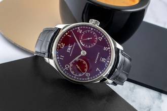 Thumbnail von IWC Portugieser Automatik Stahl Automatik Red Dial Herrenuhr Ref. IW500714 Papiere 2020