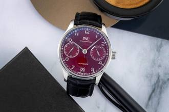 Thumbnail von IWC Portugieser Automatik Stahl Automatik Red Dial Herrenuhr Ref. IW500714 Papiere 2020