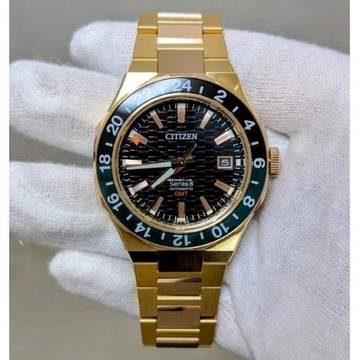 Citizen GMT gold-colored black analog automatic men's dress watch NEW FULL SET