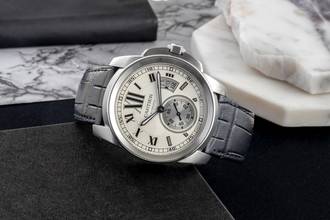 Thumbnail von Cartier Calibre de Cartier 42 paslanmaz çelik otomatik erkek saati Ref. W7100037 B&P
