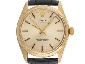  Rolex Oyster Perpetual 34 Ref.1005 1968 original Box sehr gut Vintage Oyster Perpetual 14kt Gelbgold 