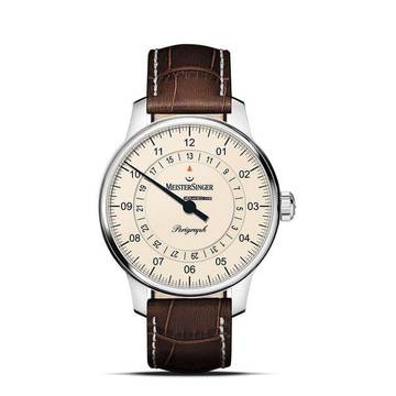 Meistersinger Perigraph Einzeiger Herrenuhr Automatik in Elfenbein mit Lederband BM1103