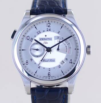 Zenith Grande Elite Dual Time Power Reserve 44mm Dresswatch silver Dial Automatic B+P