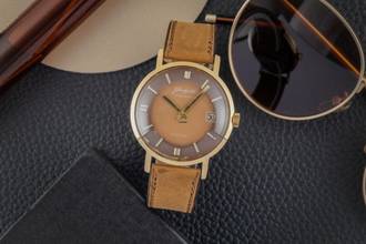 Thumbnail von Glashütte Original Spezimatic Brown Dial vergoldet Automatik Herrenuhr Kaliber 75 Vintage