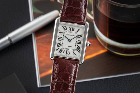  Cartier Tank Solo Edelstahl Herrenuhr Saphirglas Ref WSTA0028 Box & Papiere 2017 