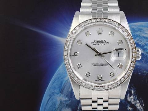 Rolex Datejust 36 16234 Silver Diamonds Dial & After Diamonds Bezel - Full Set 36mm