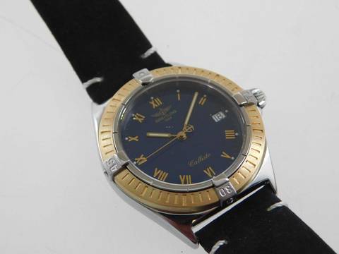 Breitling Callisto 34 mm Stahl Gold Herrenuhr im Top Zustand mit neuem Lederband