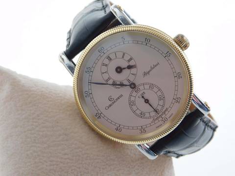 Chronoswiss Régulateur Automatik massiv 18 Karat Gelbgold / Edelstahl mit Glasboden im Top Zustand Box und Zubehör Krokoband und Faltschließe wie Neu