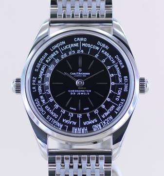Bucherer Heritage Worldtimer Automatic Stahl Black Steel 39mm Stahlband B+P