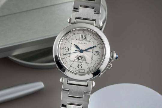 Cartier Pasha XL Automatik Night & Day Edelstahl Herrenuhr Ref. W31093M7 