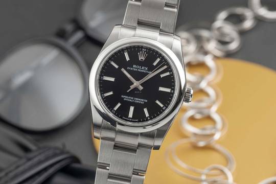  Rolex Oyster Perpetual 34 Black Dial Automatik Edelstahl Ref. 124200 B&P 2022 