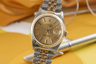 Thumbnail von Rolex Datejust 36 Gold Dial Stahl / Gold Automatik Herrenuhr Ref 16233 B&P 1990