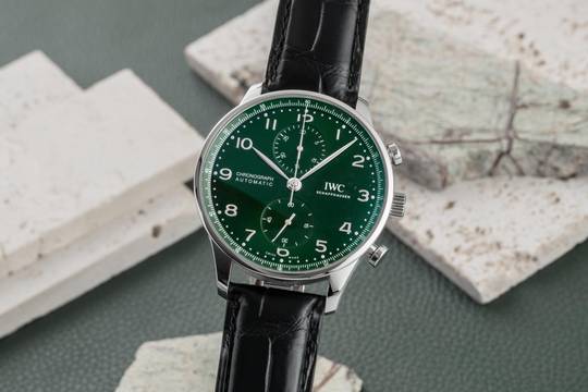 IWC Portugieser Chronograph Green Dial Stahl Automatik Herrenuhr Ref. IW371615