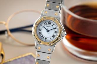 Thumbnail von Cartier Santos Lady Stahl / Gold Automatik Damenuhr Ref. 0907 Klassiker Box