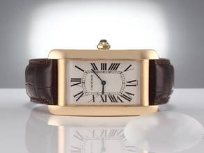 Thumbnail von Cartier Tank Américaine Großes Modell Gelbgold 750 1735 Handaufzug Leder Gold