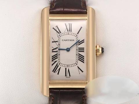 Cartier Tank Américaine Großes Modell Gelbgold 750 1735 Handaufzug Leder Gold