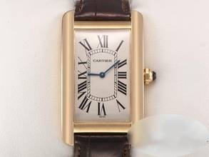 Thumbnail von Cartier Tank Américaine Großes Modell Gelbgold 750 1735 Handaufzug Leder Gold