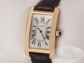 Thumbnail von Cartier Tank Américaine Großes Modell Gelbgold 750 1735 Handaufzug Leder Gold