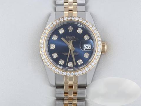 Rolex Lady-Datejust 179383 Edelstahl Gelbgold 750 Diamanten Automatik Stahl Stainless Steel 18kt Yellow Gold Jubilé-band Chronometer Oyster Blue Dial
