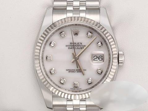Rolex Datejust 36 36mm 116234 Stahl Weissgold 750 Cacholong Diamanten Automatik Stainless Steel 18kt White Gold Oyster-band Chronometer