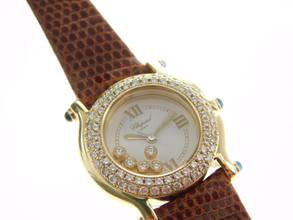 Thumbnail von Chopard Happy Sport 18 Ayar Sarı Altın orijinal Brillant çerçevesi ve yaprakta 5 Brillant ile çift Brillant çerçeve ve yaprakta uçan Brillantler ile