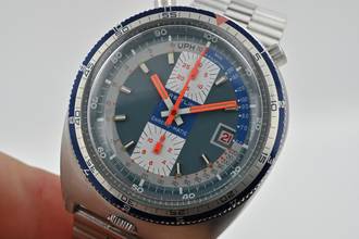 Thumbnail von Breitling Bullhead Vintage Chronograph blue dial 2117 Box Papers Vintage Manual Wind