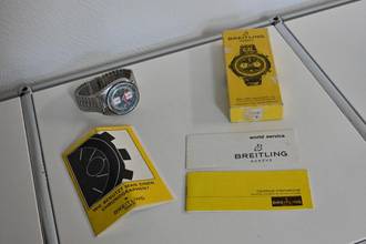 Thumbnail von Breitling Bullhead Vintage Chronograph blue dial 2117 Box Papers Vintage Manual Wind