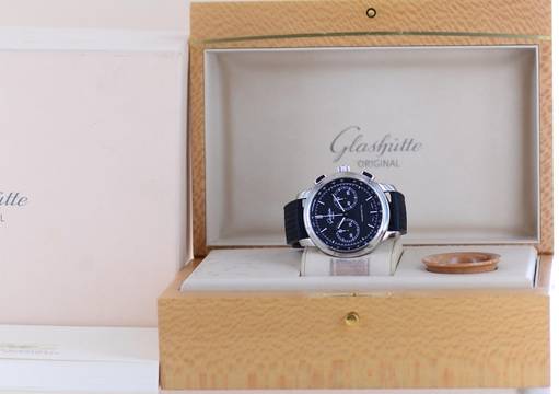 Glashütte Original Senator Chronograph XL Black 44mm Klassiker Cal 39 Edelstahl rar B+P