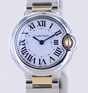 Cartier Ballon Bleu 28mm Steel Gold 28mm Klassiker Luxusuhr Silver roman dial Lady