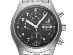Thumbnail von IWC Fliegeruhr Chronograph Flieger Chronograph Ref.3706 Bj.1997 original Box sehr gut Vintage Flieger Chronograph Day-Date Stahlband