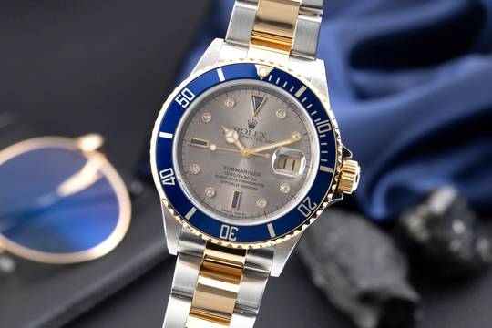 Rolex Submariner Date Sultan Diamond Dial Edelstahl / Gold Ref. 16613 B&P 2008