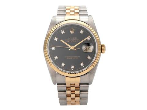 Rolex Datejust 36 Edelstahl Gelbgold 16233 Schwarz Diamant Jubile-Band