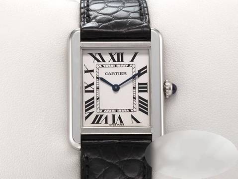 Cartier Tank Solo Kleines Modell W5200005 2017 Edelstahl Lederband Stahl Steel