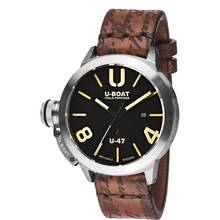 Thumbnail von U-Boat Classico U-47 Stahl 47mm ZB schwarz handgefertigtes Lederband braun im used Look 10 ATM Full Set neu