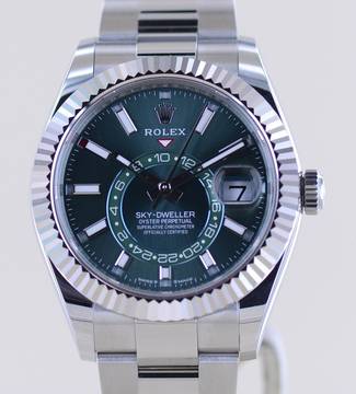 Rolex Sky-Dweller Stahl Weißgold Herrenuhr 42 mm green Dial B+P New