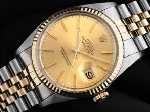 Thumbnail von Rolex Datejust 36 Ref.16013 Bj.1984 Box&Bescreibung sehr gut Vintage Datejust Stahl 18kt Gelbgold open 6/9 Jubilé Armband