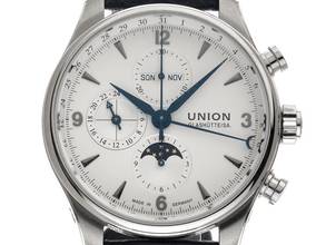  Union Glashütte Belisar Chronograph Ref.D009425A 2021 Full Set wie Neu Vintage Belisar Chronograph Vollkalender Mondphase Krokoleder Faltschließe 