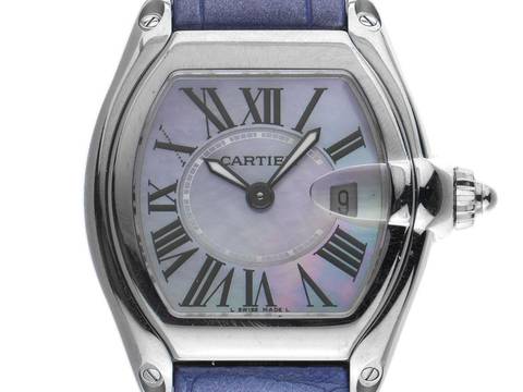 Cartier Roadster Lady PM kleines Modell Ref.2675 2002 Box&Beschreibung sehr gut Vintage Roadster Lady PM kleines Modell Perlmutt Leder Faltschließe